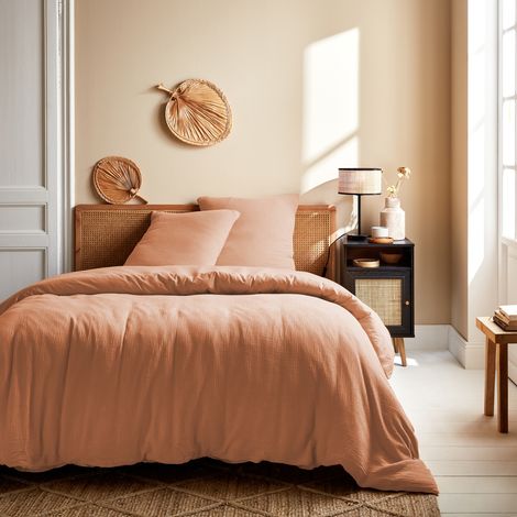 Parure de lit gaze de coton pêche - Alix 260 x 240 cm