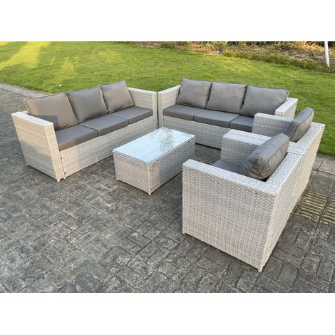 Fimous 8 places Meubles de Jardin en rotin Ensemble de canapé en rotin mit Canapé à 3 places 2 Fauteuil Table basse Gris Clair (1/5)