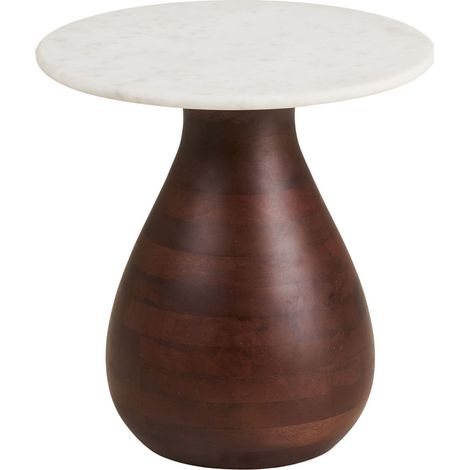 Tavolino d'appoggio Heide in marmo bianco e legno di mango scuro ø40×41 cm