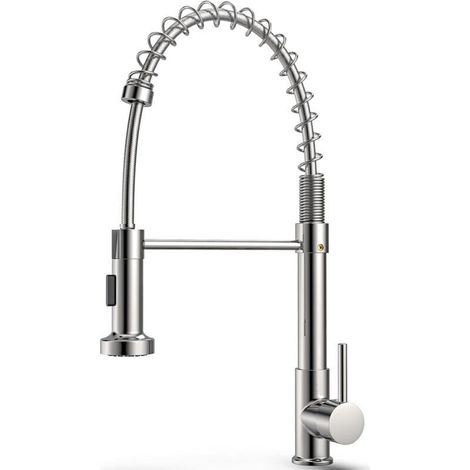 Robinet de cuisine à ressort avec pulvérisateur extractible, robinet de cuisine pivotant à 360°, pulvérisateur extractible 2 modes de pulvérisation, robinet de cuisine en alliage de cuivre (1/4)