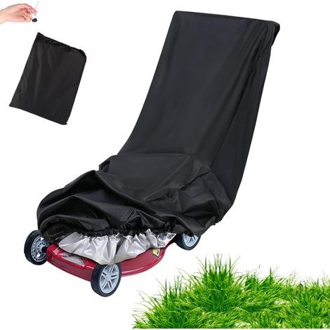 Telo di copertura impermeabile per tosaerba in taffetà Oxford nero e argento, 195x66x108 cm, con coulisse. (1/5)