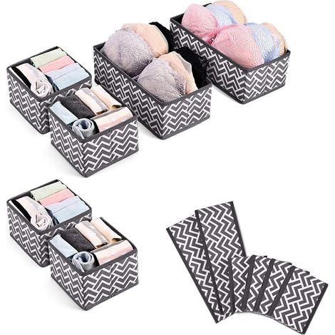 Ensemble de 6 organisateurs de tiroirs de commode, boîtes de rangement en tissu pliables pour sous-vêtements, soutiens-gorge, chaussettes, cravates, foulards et culottes. (1/5)