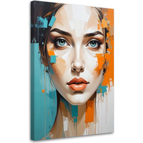 Cuadro en Lienzo, Mujer retrato abstracción colorido, 20x30 (1/5)