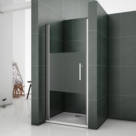 [PRODUIT D'OCCASION]Porte de douche pivotante 70x185cm en verre sande central dépoli anticalcaire (1/5)