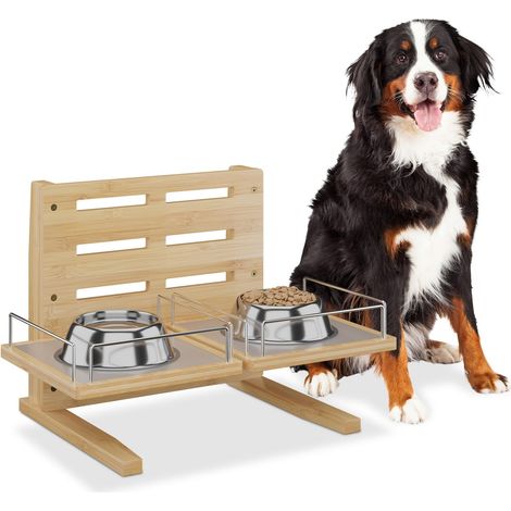Station Alimentaire pour Chien, Bar Ajustable, 37x55x36 cm, Support de gamelle en Bambou Naturel (1/5)