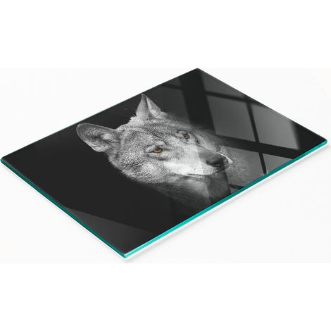 Planche décorative en verre avec motif loup pour présenter des amuse-gueules, 80 x 52 cm (1/5)