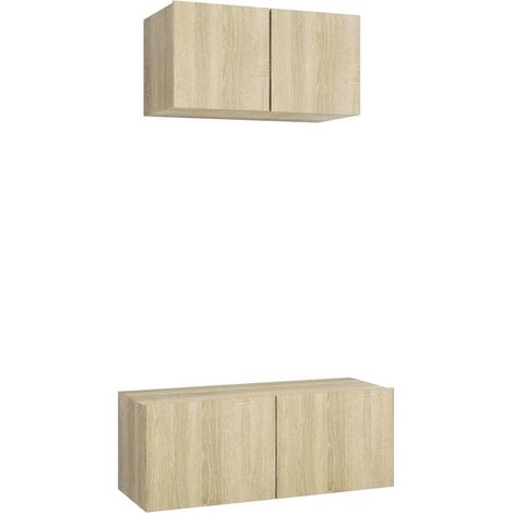 Ensemble Meuble TV Suspendu Mural Rangement Salon Bois d'ingénierie Chêne Sonoma Lot de 2 (1/5)