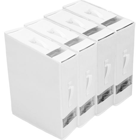 Lot de 4 Boîtes de Rangement KIN 83-C1 en Tissu Blanc pour Literie Couettes Housse de Couette Armoire (1/4)