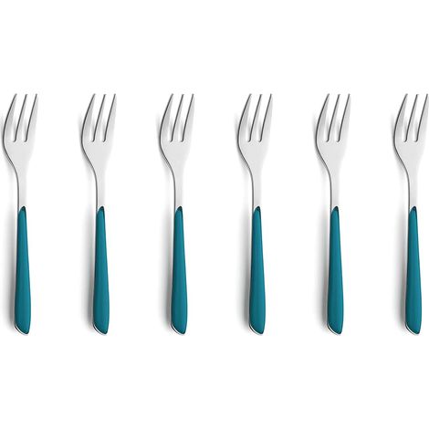 Lot de 6 fourchettes à gâteau en acier inoxydable 18/0 pour 6 personnes, bols en plastique en pétrole, inoxydable et lave-vaisselle (1/5)