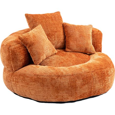 Poltrona pouf singola in ciniglia con schienale alto e 3 cuscini 108x108x52 cm arancione HOMVRA (1/5)