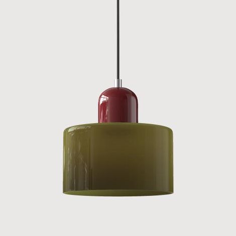 Petit lustre moderne en vitrail réglable, idéal pour une chambre, 15 cm de diamètre - douille rouge + abat-jour vert. (1/5)