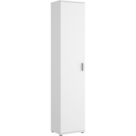 Pegane – Armoire meuble de rangement blanc 39x35x190 cm – Panneau de particule mélaminé – 3 étagères réglables – Montage porte à droite ou gauche (1/5)