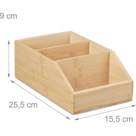 Pratico organizer da scrivania moderno 3 scomparti 30 x 15 x 10 cm in bambù naturale 130014801