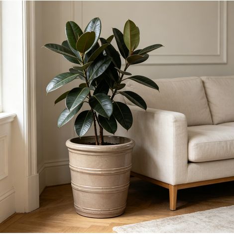 Keramik-Blumentopf Ø 41,5 cm, taupe glasiert, gerillt, mit Drainagelöchern OKMYHOME (1/5)