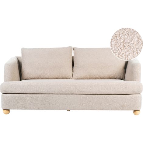 Sofá de 3 plazas con tapizado de bouclé reposabrazos y patas redondas de madera salón beige Rattvik