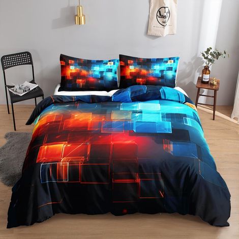 Bettwäsche-Set 155x220 cm mit geometrischem Würfel-Design, 1 Bettbezug, 2 Kissenbezüge