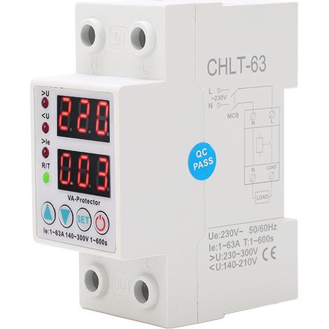 Parafoudre réglable à affichage numérique, protection de tension avec récupération automatique, ignifuge, 1-63A 230V (1/5)