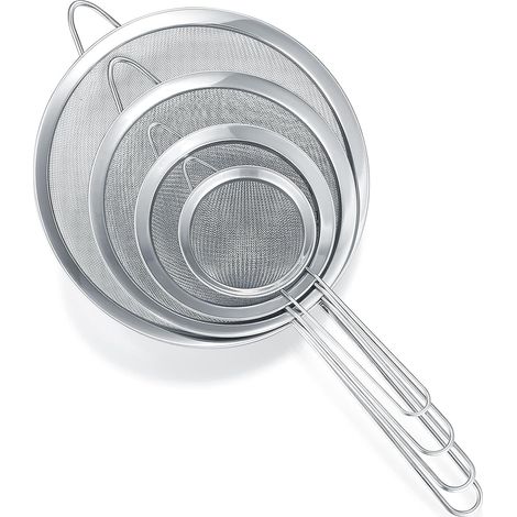 4 Pièces Passoire, Acier Inoxydable, Maille Fine, Poignée Robuste, Rangement Compact, Cuisine Quotidienne (1/5)