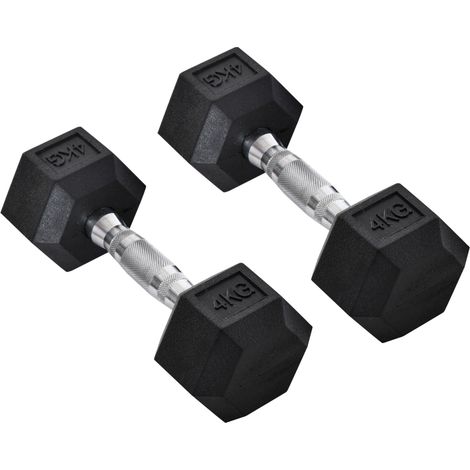 Set di manubri esagonali 2 x 4 kg in ghisa con impugnatura zigrinata, nero (1/5)