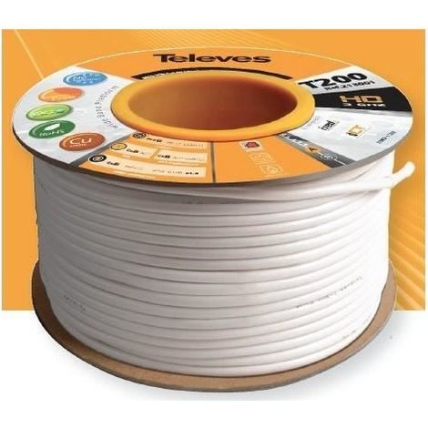 Câble Coaxial 100M TELEVES T200 HD 3GHz 213001 Classe A 100% Cuivre