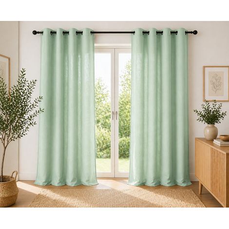 Lot de 2 Rideaux 100% Coton Prélavé 140 x 260 cm – KALA MENTHE