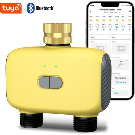 Programmateur d'Irrigation Double Sortie Connecté APP et WiFi, Contrôle à Distance, Passerelle Incluse, Raccord BSP 3/4", pour Jardin Intelligent, Météo Live (1/5)