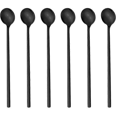 Lot de 6 cuillères à café, cuillères à mélanger, cuillères à thé à long manche, cuillères à thé glacé, longues cuillères pour mélanger-Black