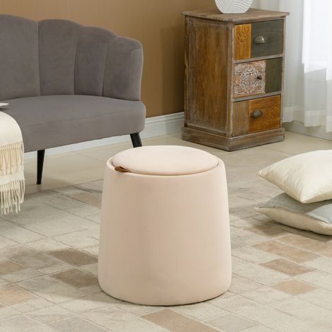 MODFU – Pouf rotondo con contenitore Ø44xH47,5 cm in poliestere con coperchio reversibile tavolino, portata 150 kg e montaggio senza attrezzi – Beige (1/5)