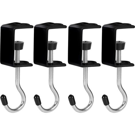 Ensemble de 4 crochets robustes pour sac à main, à fixer sur une table ou un bureau - Organisateur/porte-sac à dos avec une capacité de charge de 20 kg, en aluminium antirouille, peu encombrant (noir) (1/5)