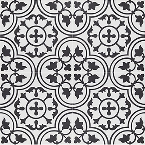 Pegane – Lot de 4 carreaux de ciment 20x20 cm – Couleur noir/blanc – Épaisseur 14 mm – Pour sol et mur – Ciment hydraulique fait main (1/3)