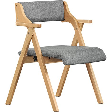SoBuy Klappstuhl für Esszimmer aus Holz mit Kissen – Bequemer Klappstuhl für Küche und Wohnzimmer, Holzsessel für Büro oder Garten, Platz sparend, Grau FST98-HG