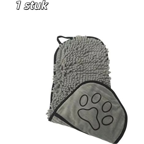 serviette pour chien - Matière chenille - Très absorbante - Douce et confortable - 53 x 22 cm - Convient aux chiens de toutes tailles - Grise (1/5)