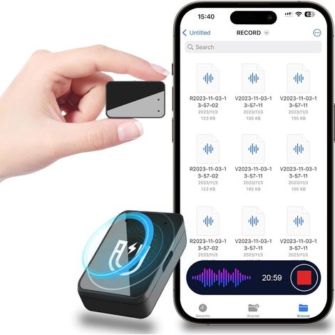 Enregistreur Vocal - Magnétique 64 Go avec Réduction du Bruit, Port USB-C Rechargeable pour études, Conférences, Réunions, Entretiens, Enregistreur Audio Portable avec écouteurs, Facile à Utiliser (1/5)