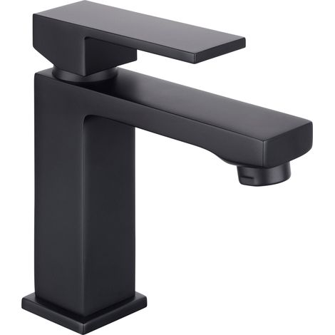 Cornat Noir - Miscelatore monocomando per lavabo, Black Edition, corpo in ottone nero opaco, fissaggio senza fatica, con valvola di scarico a pressione, rubinetto per il bagno/rubinetto per lavabo/lav (1/4)