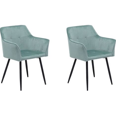 Set of 2 Dining Chairs JASMIN Velvet Mint Green (1/5)