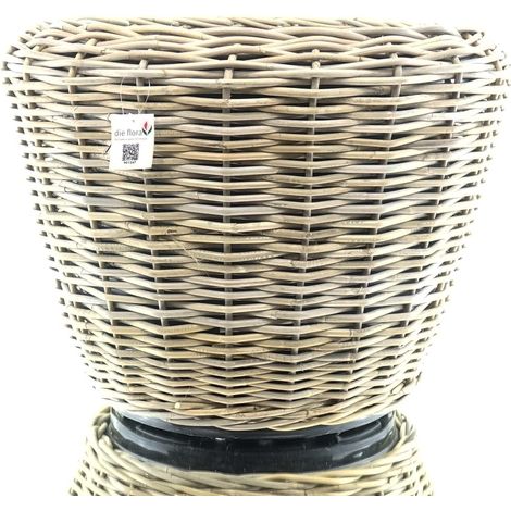 VAN DER LEEDEN DRYPOT® Rattan Pflanzgefäß Grau ca. Ø 65 cm - Sylter Körbe (1/4)