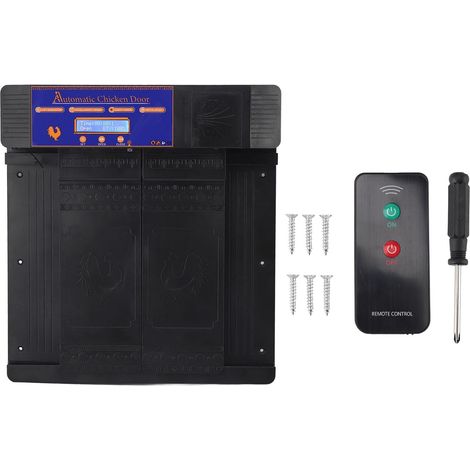 Porte Automatique de poulailler avec télécommande et capteur lumière, Ouverture programmable pour Poulets, Canards oies, Fonction (Noire) - (1/5)