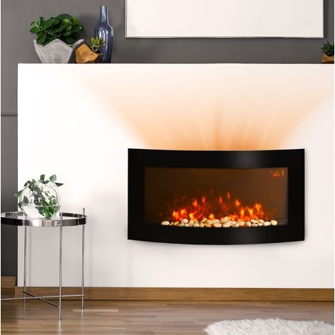 Caminetto elettrico da parete 89,2 cm in vetro e metallo nero con riscaldamento FloraGrace (1/5)