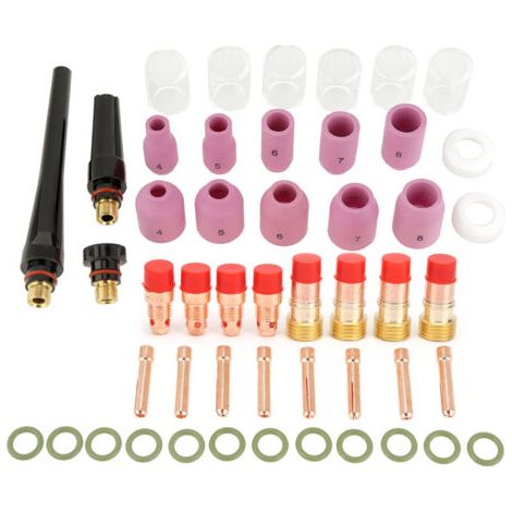 QORVA- Kit d'accessoires pour torche de soudage, lentilles à gaz, buses en alumine, tasses, pinces, 49 pièces/ensemble