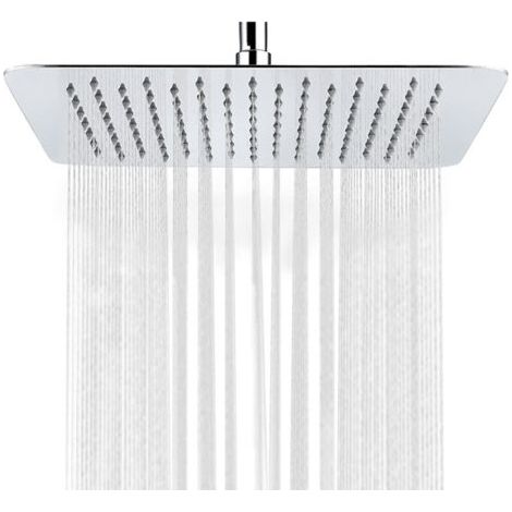 Pommeau de douche carré effet pluie de 20 cm, ultra-mince, haute pression, G1/2, acier inoxydable, chrome poli, pièce de rechange (1/5)