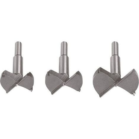 Set di 3 punte da trapano per legno a fondo piatto (45/50/60 mm) in carburo di tungsteno per l'assemblaggio di porte e cassetti.