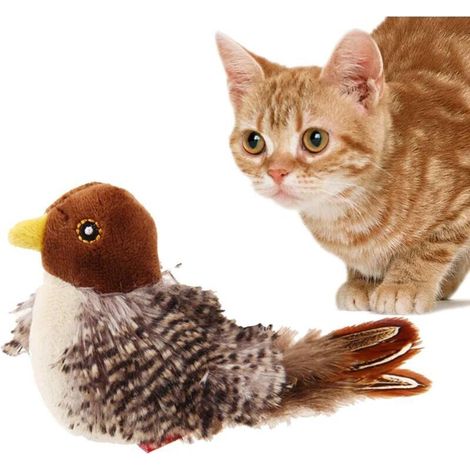 Giocattolo interattivo per gatti a forma di uccellino canterino con piume mobili e suoni realistici – 1 pezzo