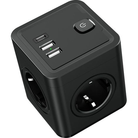 Multiprise murale 4 prises + 3 ports USB 4000W Interrupteur pratique Conception compacte pour espaces restreints (1/4)