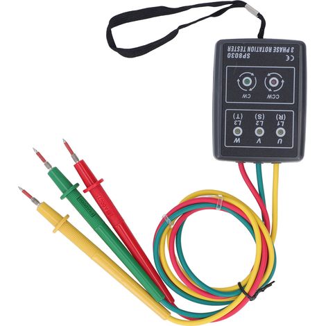 Indicateur de rotation de phase, 5 indicateurs LED, sans pile, 3 cordons de test, testeur de rotation de séquence triphasée, 60 V à 600 V CA (1/5)