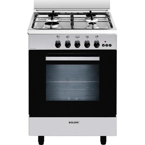Glemgas – Cuisinière gaz 60 cm GA660CMIX – 4 foyers dont 1 rapide 3 kW – Four gaz 67 L avec nettoyage catalytique – Gril électrique intégré (1/4)