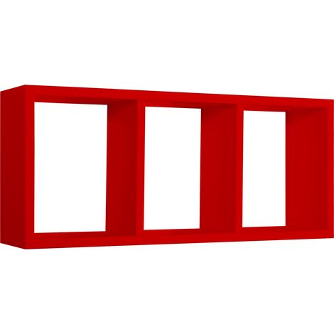 Mensola Rettangolare 3 Scomparti da Parete 70x30x15.5 cm in Fibra di Legno Tristano Rosso (1/5)