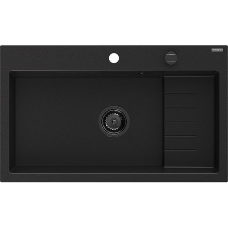Mexen Omar évier en granit 1 bac 800 x 480 mm, noir, siphon noir - 6520801005-77-B (1/5)