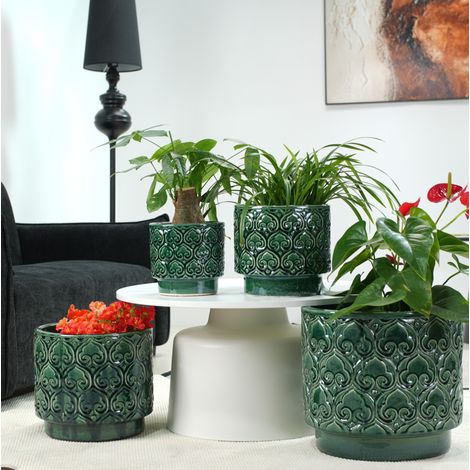 Set mit 4 Keramik-Blumentöpfen Ø38/31,5/24/19 cm, glänzend grün, HAVRYA (1/5)