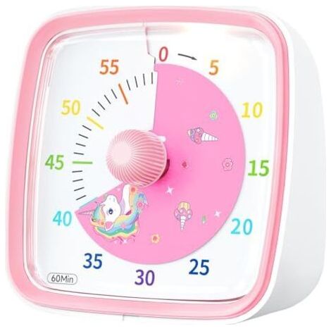 Minuteur visuel avec veilleuse, compte à rebours licorne de 60 minutes pour enfants et adultes, outil de gestion du temps pour la maison, l'école, la cuisine ou le bureau (rose)