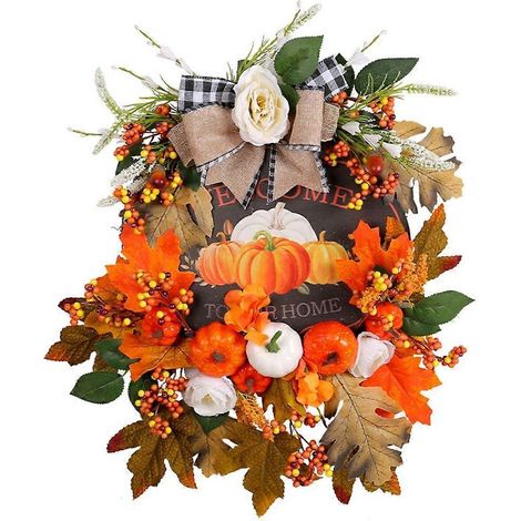 Couronne d'automne festive, décoration de feuilles faite à la main pour Halloween et Thanksgiving